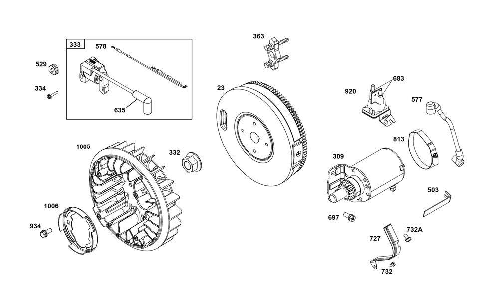 Flywheel, Ignition, And Starter Group Diagram and Parts List for 359447-0118-E1  Briggs and Stratton Engine